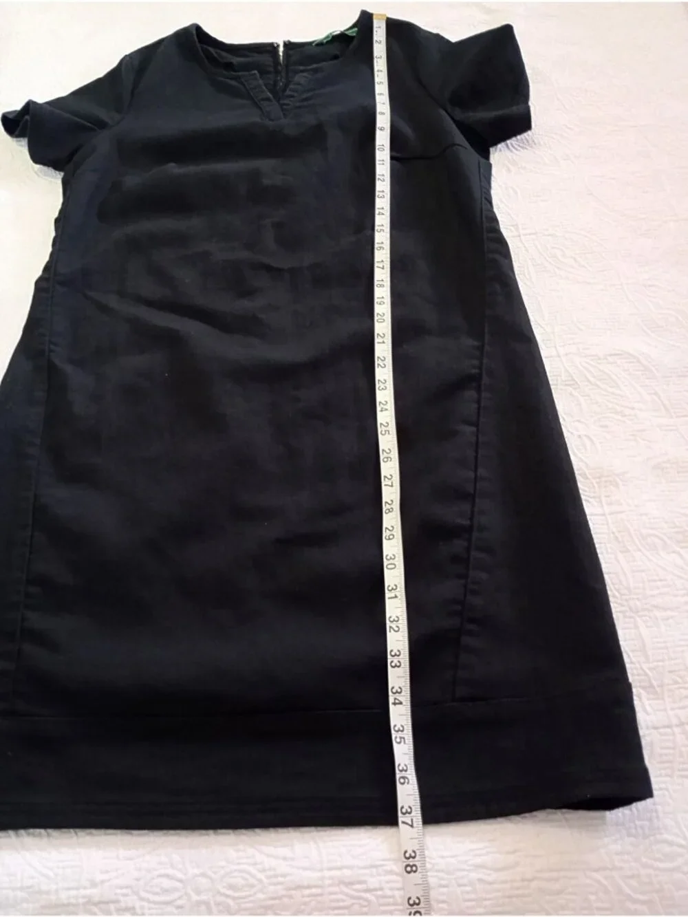 C Wonder Black Short-Sleeve Shift Dress US 8 UK 12 Cotton Blend Minimalist Style